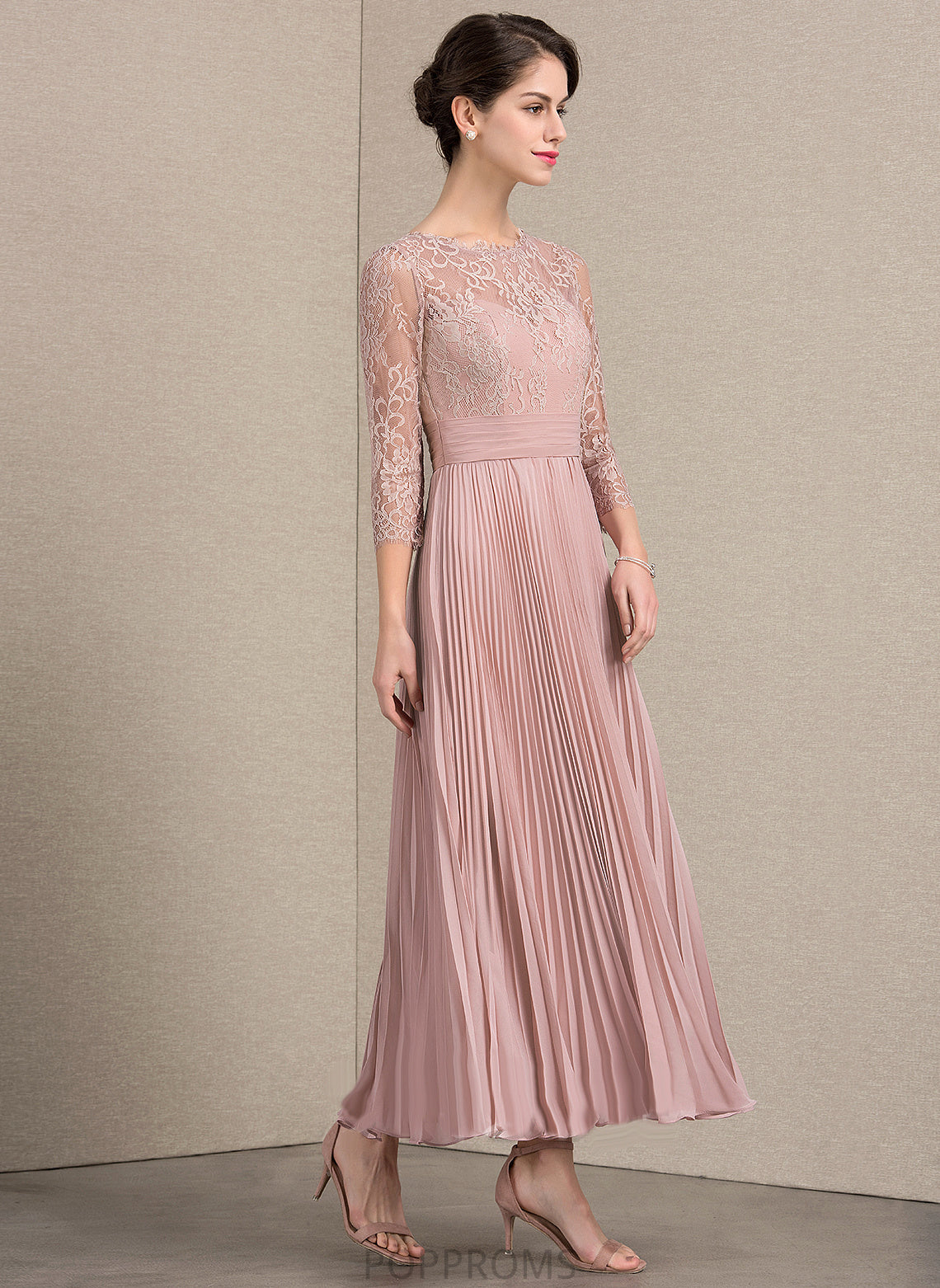 Ankle-Length Bride Neck Lace Pleated With the A-Line Mother of the Bride Dresses of Dress Scoop Chiffon Brooke Mother