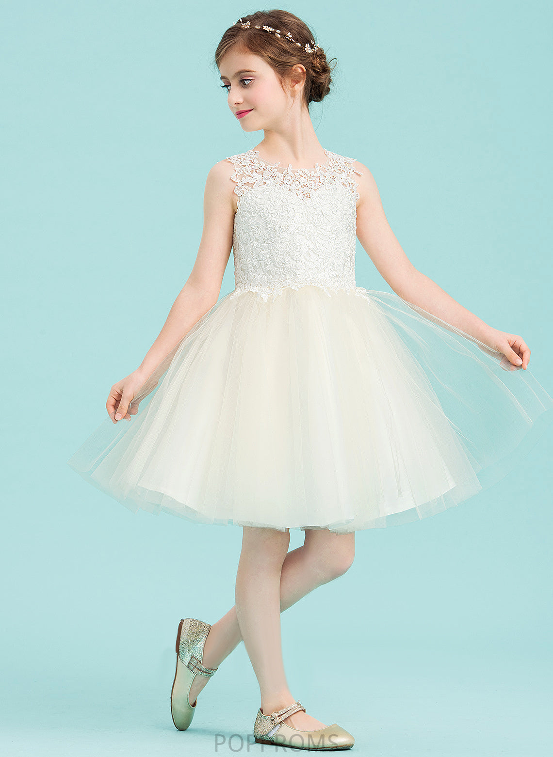 Knee-length Back Flower Flower Girl Dresses Scoop Dakota Dress A-Line Sleeveless Hole Girl With Tulle/Lace - Neck