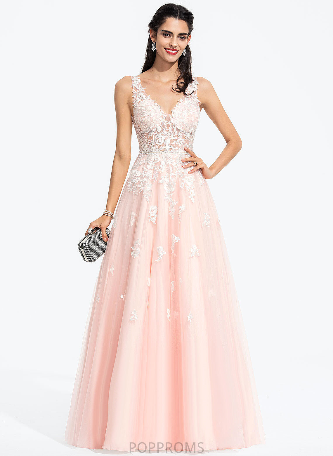 Paloma Ball-Gown/Princess Prom Dresses Lace With Floor-Length Sequins V-neck Beading Tulle