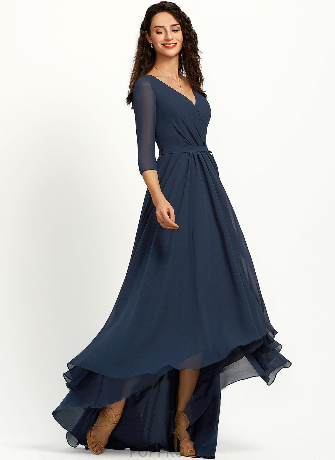 Shyann A-Line Chiffon V-neck Dress Asymmetrical Cocktail Pleated With Cocktail Dresses