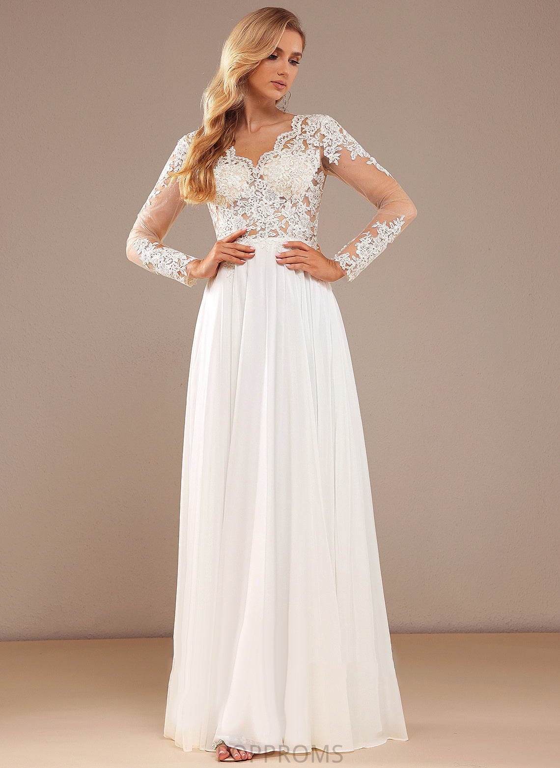 A-Line V-neck Sequins Floor-Length With Wedding Dresses Dress Chiffon Mimi Lace Wedding