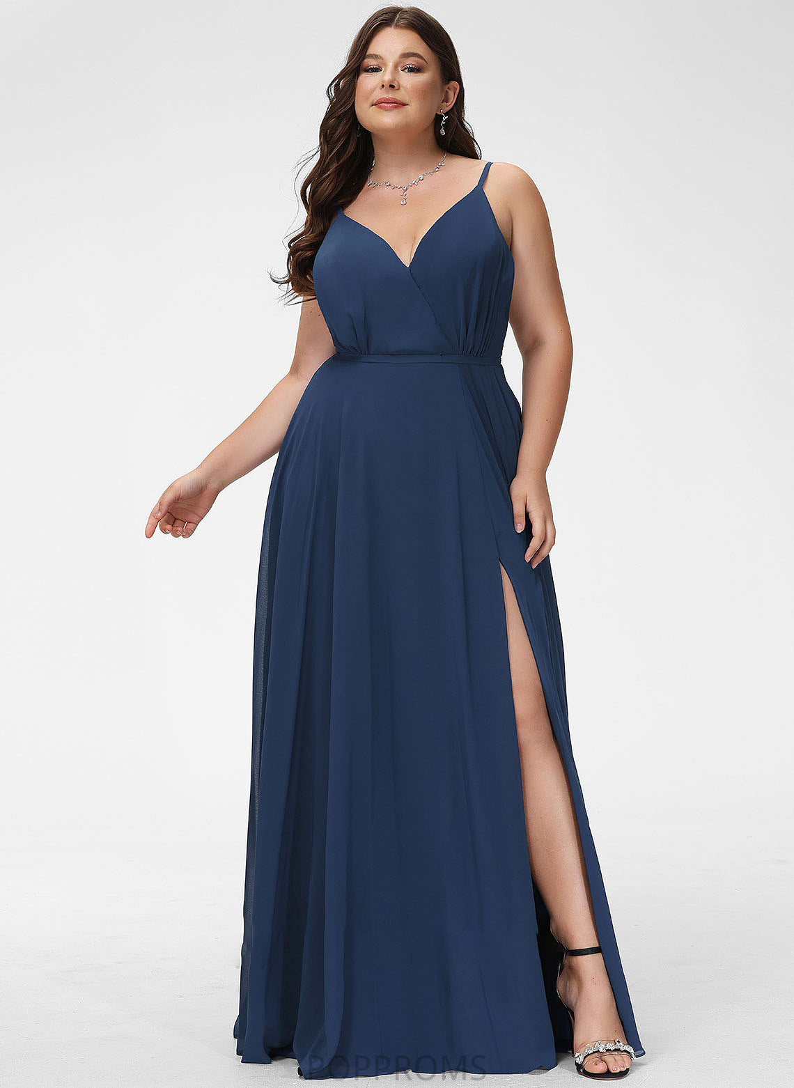 V-neck Embellishment Neckline Length A-Line Silhouette Floor-Length Fabric SplitFront Kamryn Spaghetti Staps Floor Length Bridesmaid Dresses