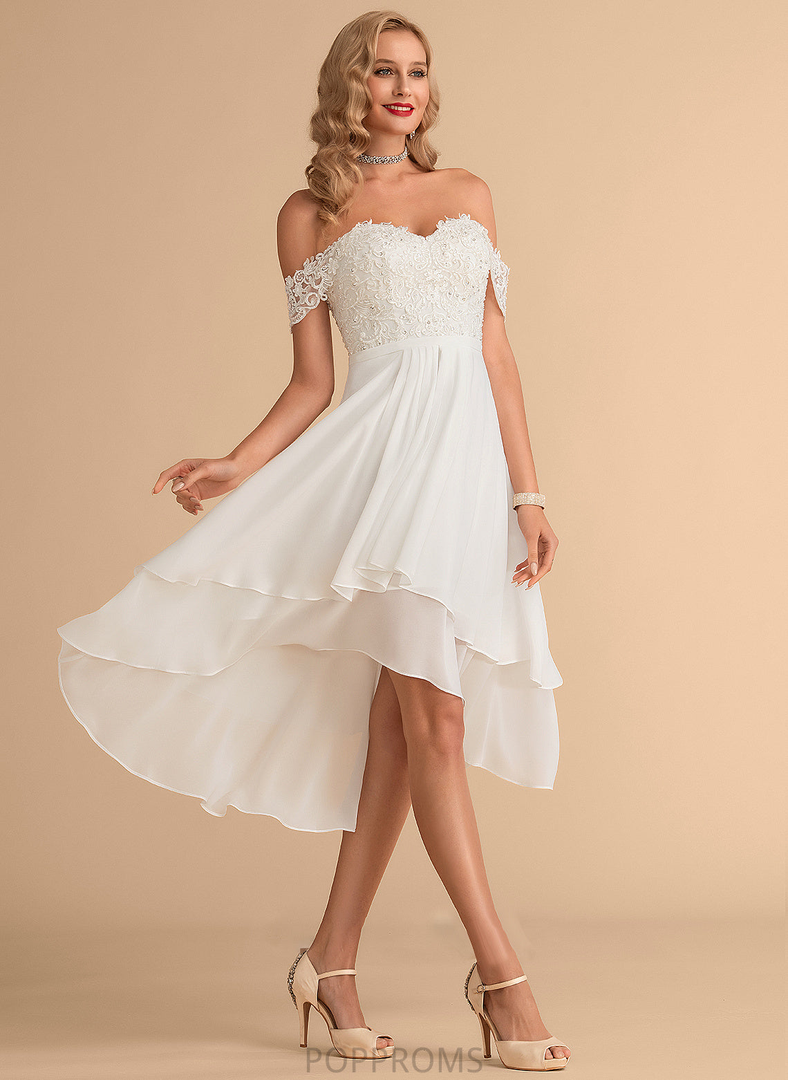 Wedding Asymmetrical Chiffon Sequins Beading A-Line Wedding Dresses With Dress Felicity Lace