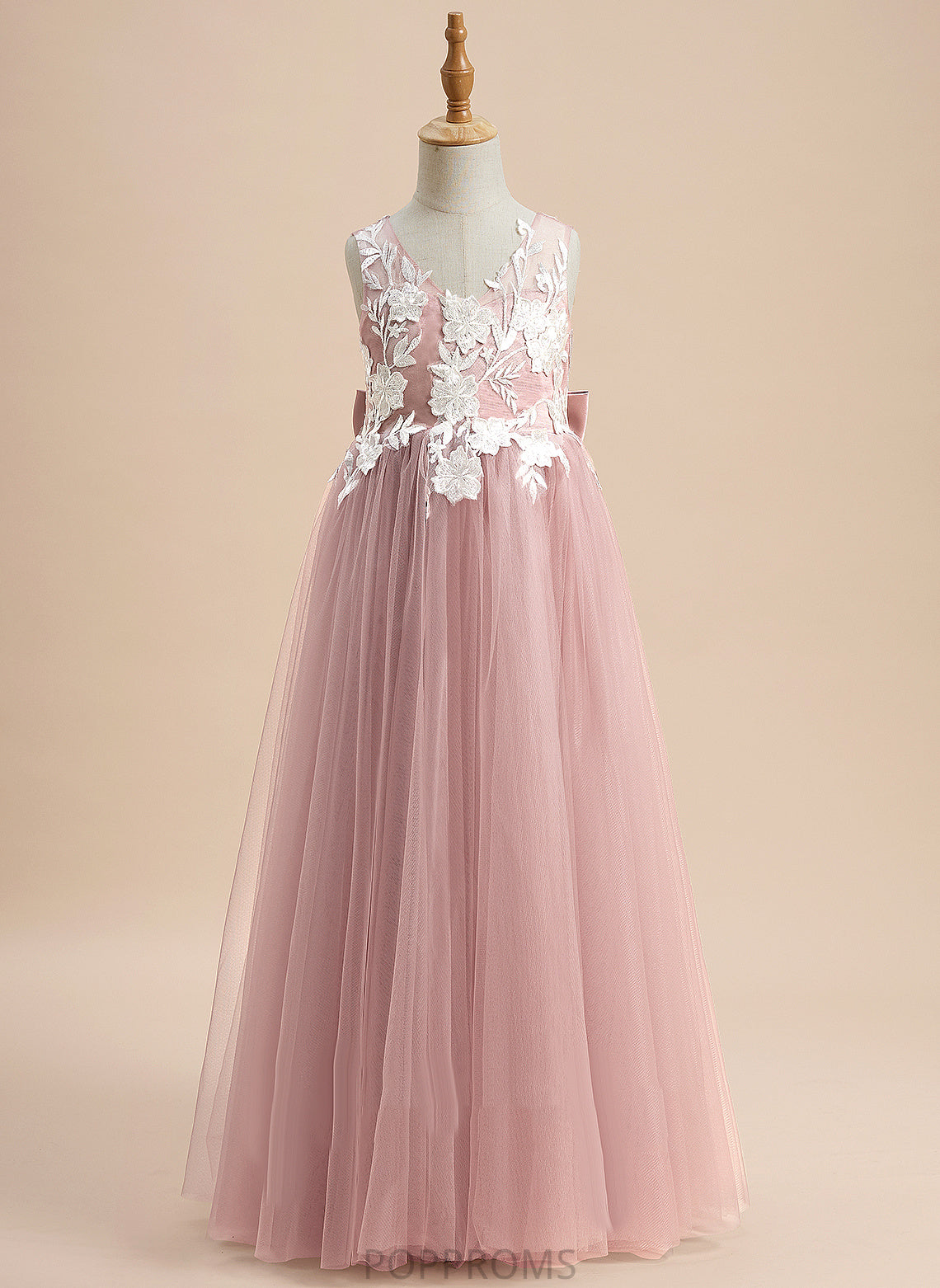 V-neck - Dress Floor-length Flower Sleeveless With Isla Lace/Bow(s) Girl A-Line Tulle Flower Girl Dresses