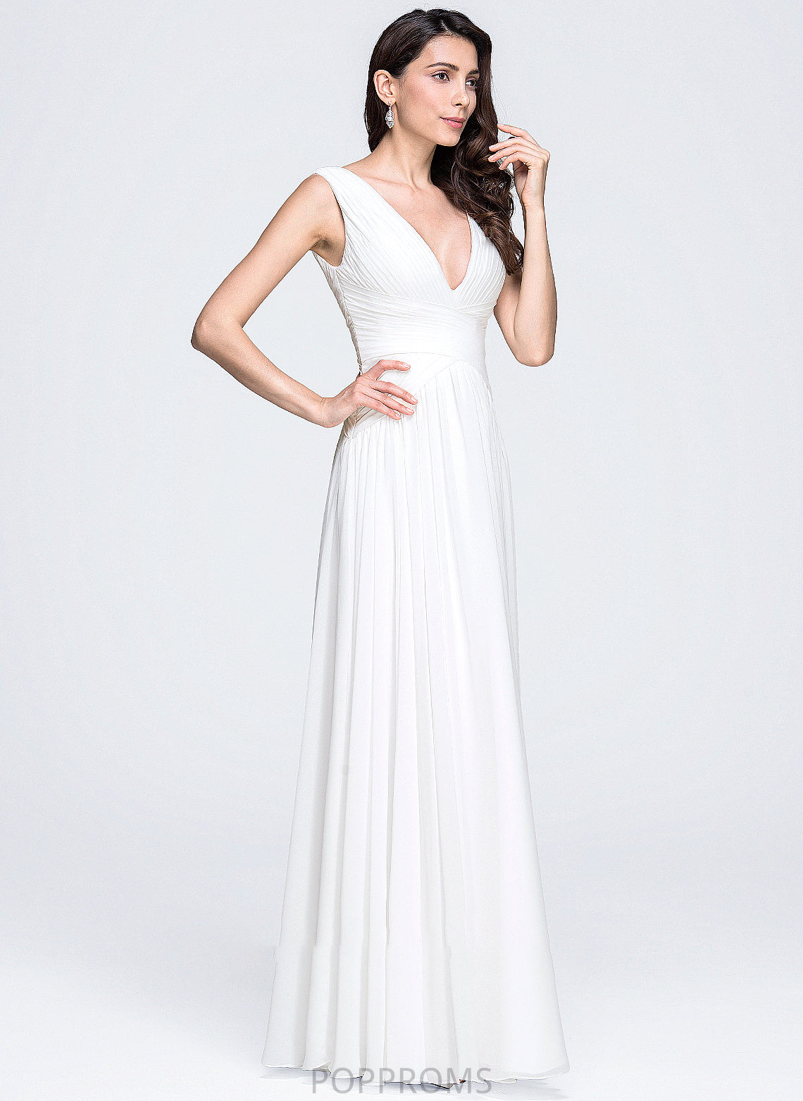 Wedding A-Line V-neck Ruffle Chiffon Jocelyn Floor-Length Wedding Dresses With Dress