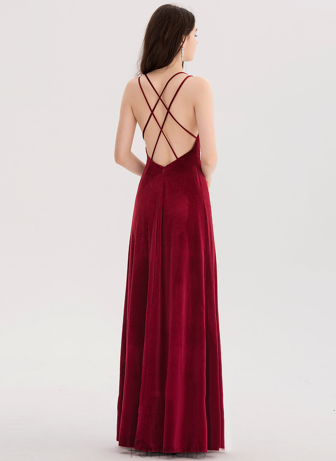 V-neck Prom Dresses A-Line Velvet Zion Floor-Length