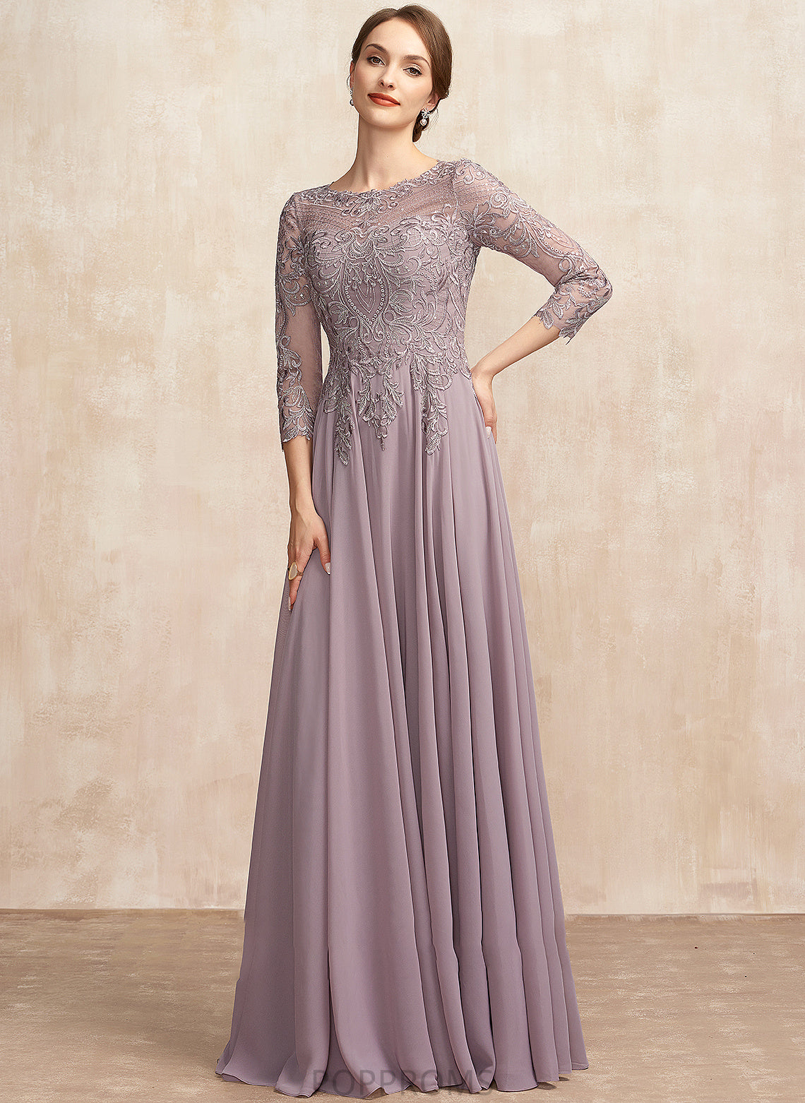 Neck Lena Chiffon Mother of the Bride Dresses Mother A-Line Scoop Sequins Dress With Floor-Length Lace of the Bride