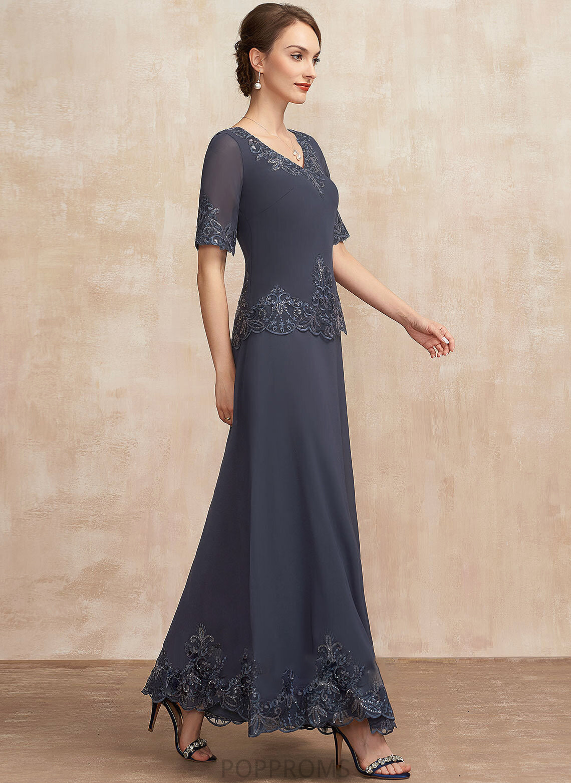 Lace Chiffon of Bride Mother Mother of the Bride Dresses V-neck With Dress A-Line the Sequins Christine Ankle-Length