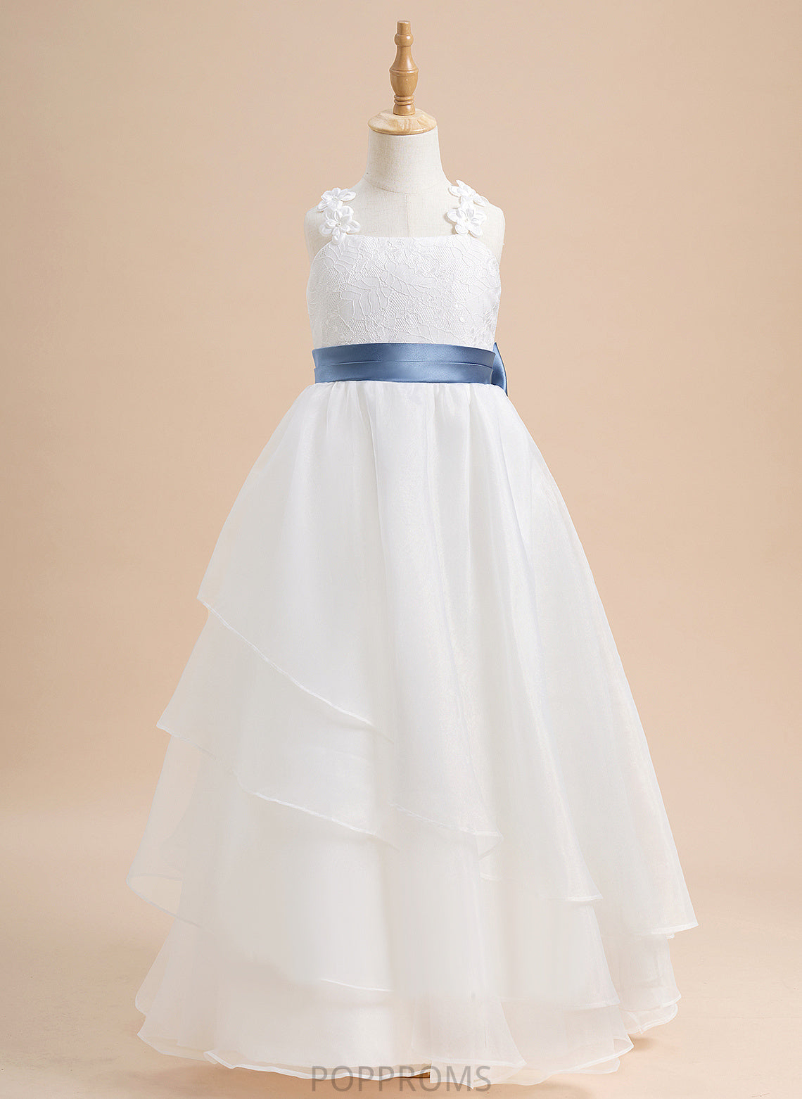 Dress With - Organza Girl Flower Girl Dresses Floor-length Flower Martina Neckline Ball-Gown/Princess Square Lace/Sash/Beading/Flower(s)/Bow(s) Sleeveless