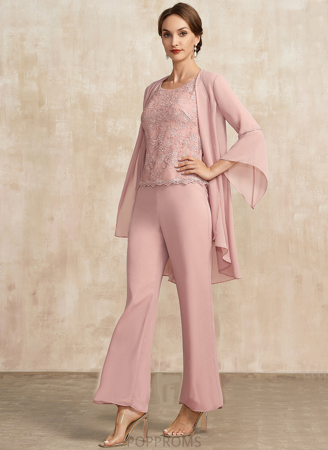 Chiffon of Scoop Dress Jumpsuit/Pantsuit the Mother Ankle-Length Bride Mother of the Bride Dresses Lace Neck Vivian