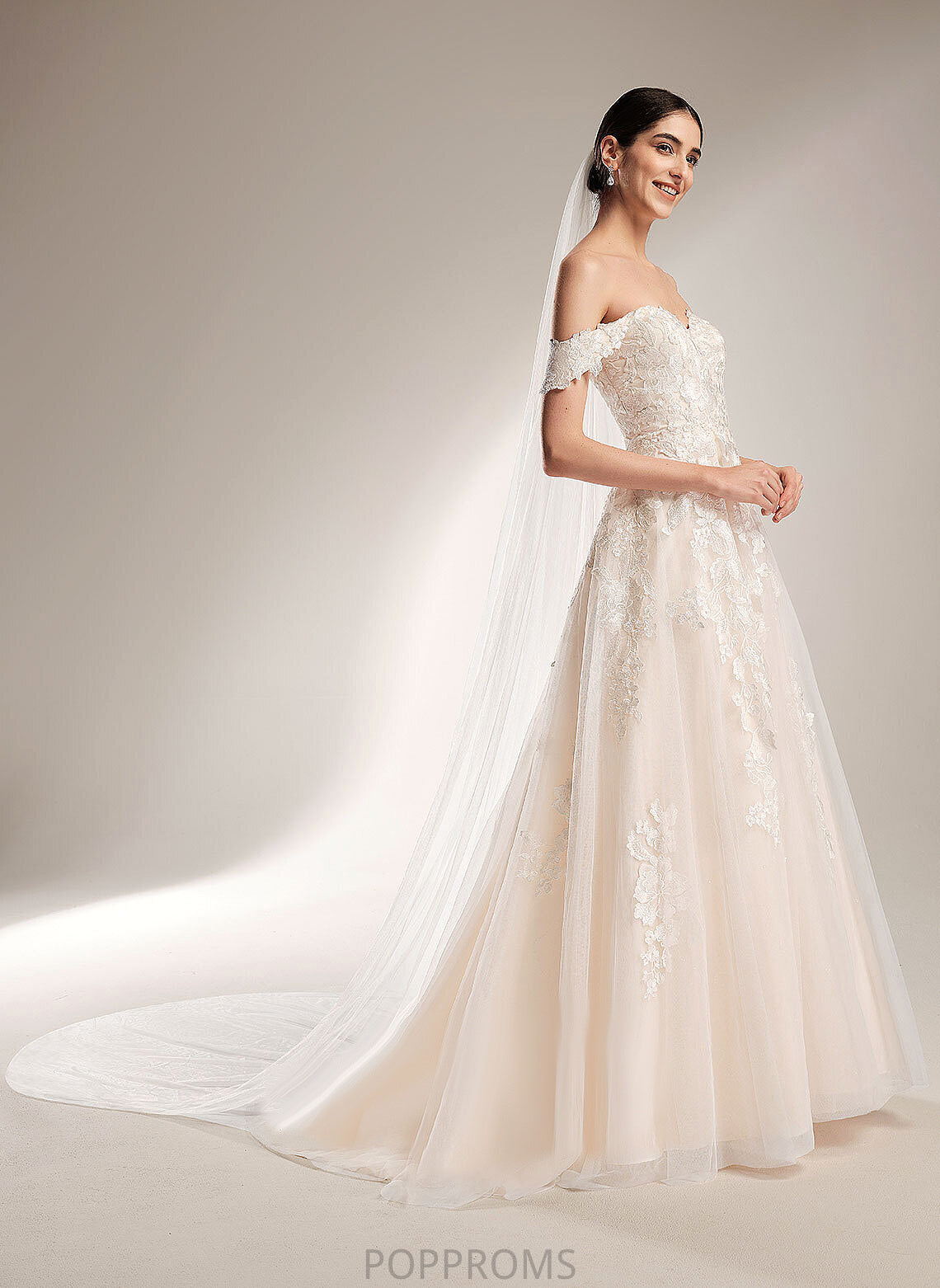 Wedding Dresses Wedding Lace Off-the-Shoulder Tulle Ball-Gown/Princess Dress Amya Train Chapel