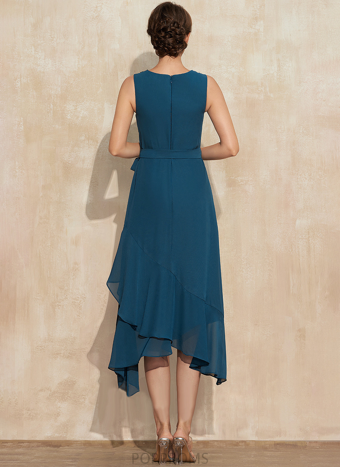 Cascading Chiffon Neck Jillian Scoop Ruffles Beading Dress Cocktail A-Line Asymmetrical Cocktail Dresses With