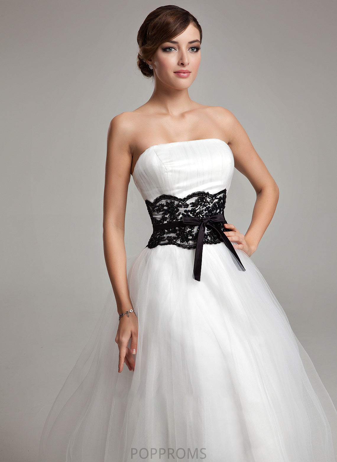 Beading Dress Ball-Gown/Princess With Wedding Elena Strapless Wedding Dresses Sash Tea-Length Lace Bow(s) Tulle