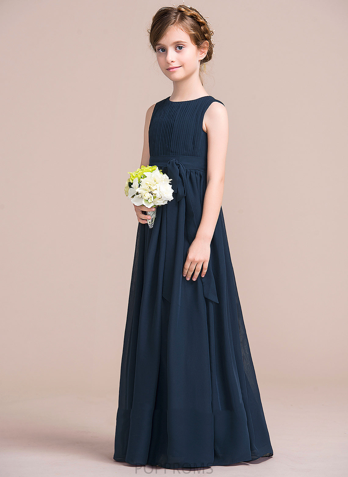 Scoop Empire Girl Flower Flower Girl Dresses Floor-length Chiffon Joslyn - Bow(s) Neck Dress Sleeveless With