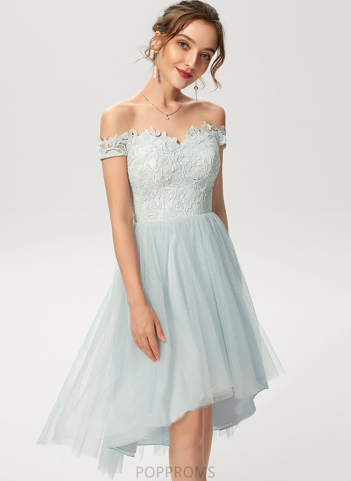 Cocktail Dresses Dress Lace Reina Cocktail Off-the-Shoulder A-Line Asymmetrical Tulle