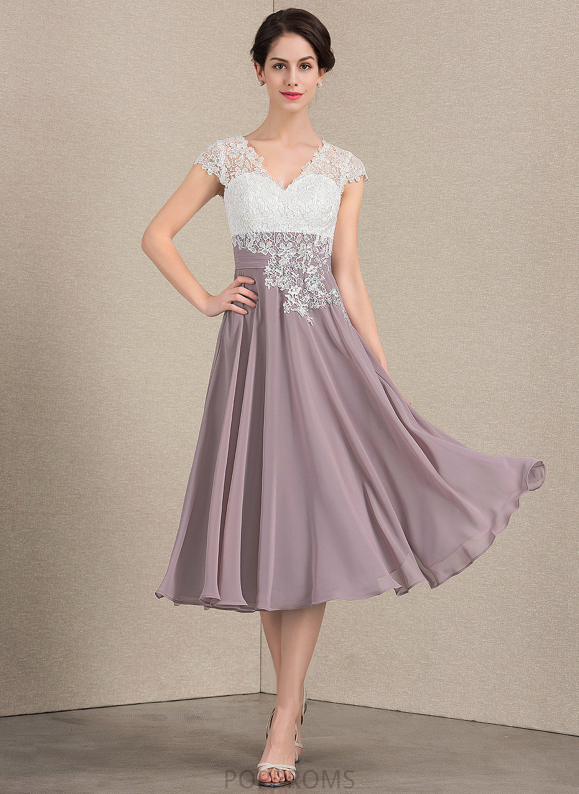 the of Chiffon Dress Mother Bride V-neck Mother of the Bride Dresses Mariela Lace Tea-Length A-Line