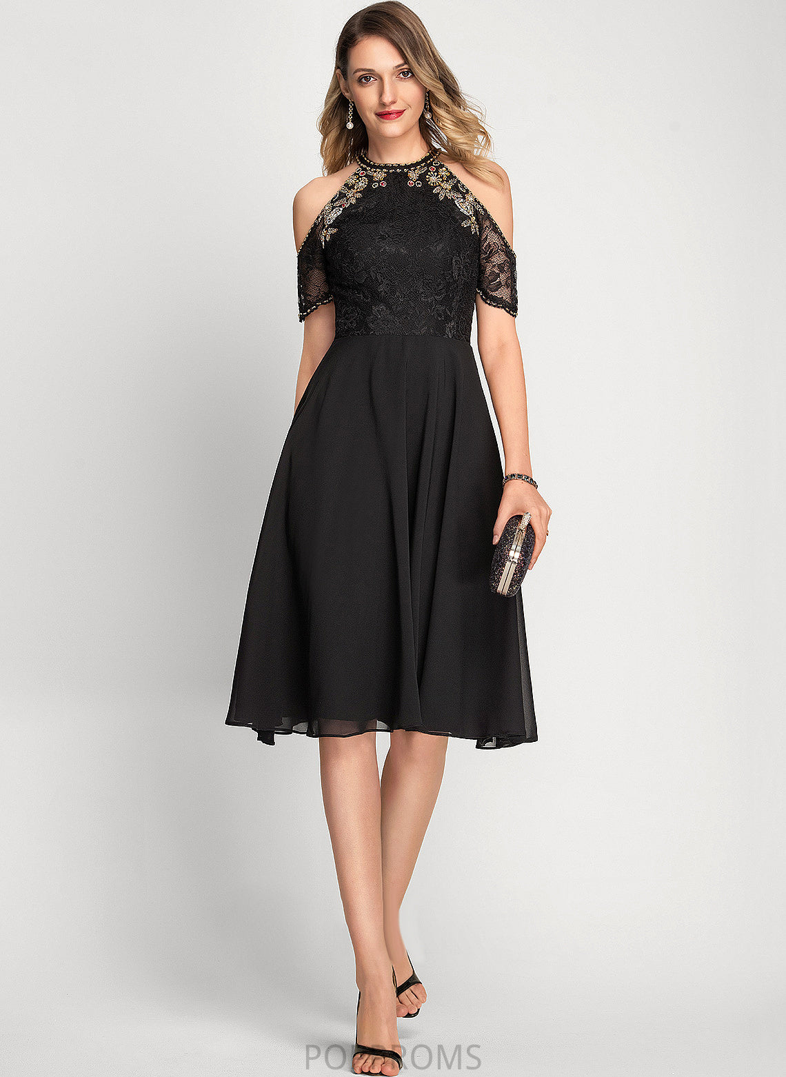 Cherish Beading Chiffon Cocktail With Sequins A-Line Lace Scoop Dress Cocktail Dresses Neck Knee-Length