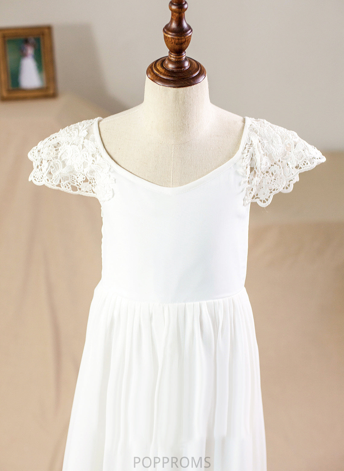 With - Neck Flower Lace Sleeves Short A-Line Flower Girl Dresses Chiffon Dress Girl Floor-length Hayley Scoop