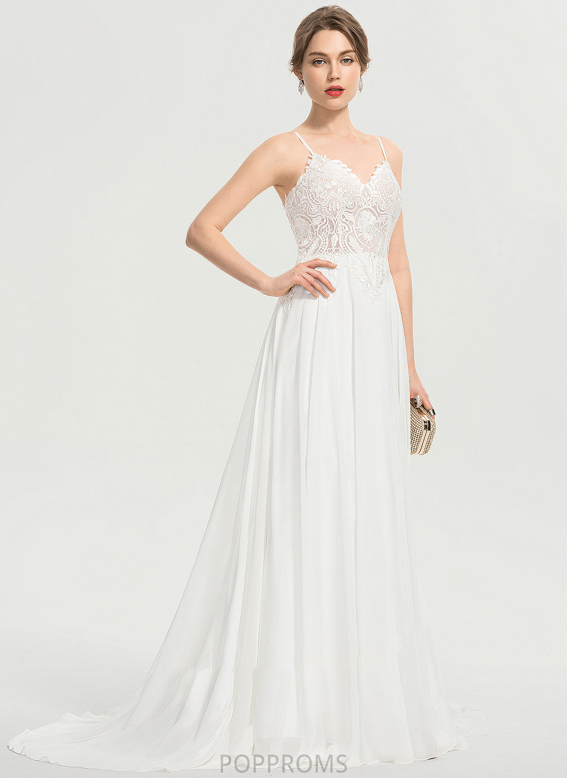 Wedding Dresses Wedding A-Line V-neck Sweep Train With Split Dulce Chiffon Dress Front