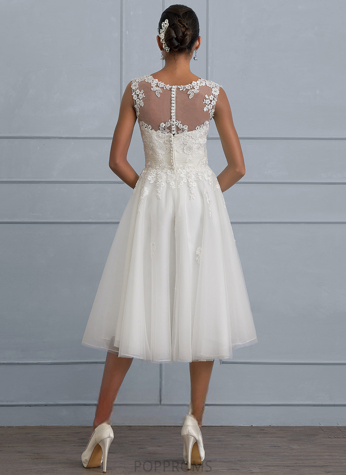 Madeleine Dress Illusion Tulle Wedding Wedding Dresses A-Line With Asymmetrical Lace Ruffle