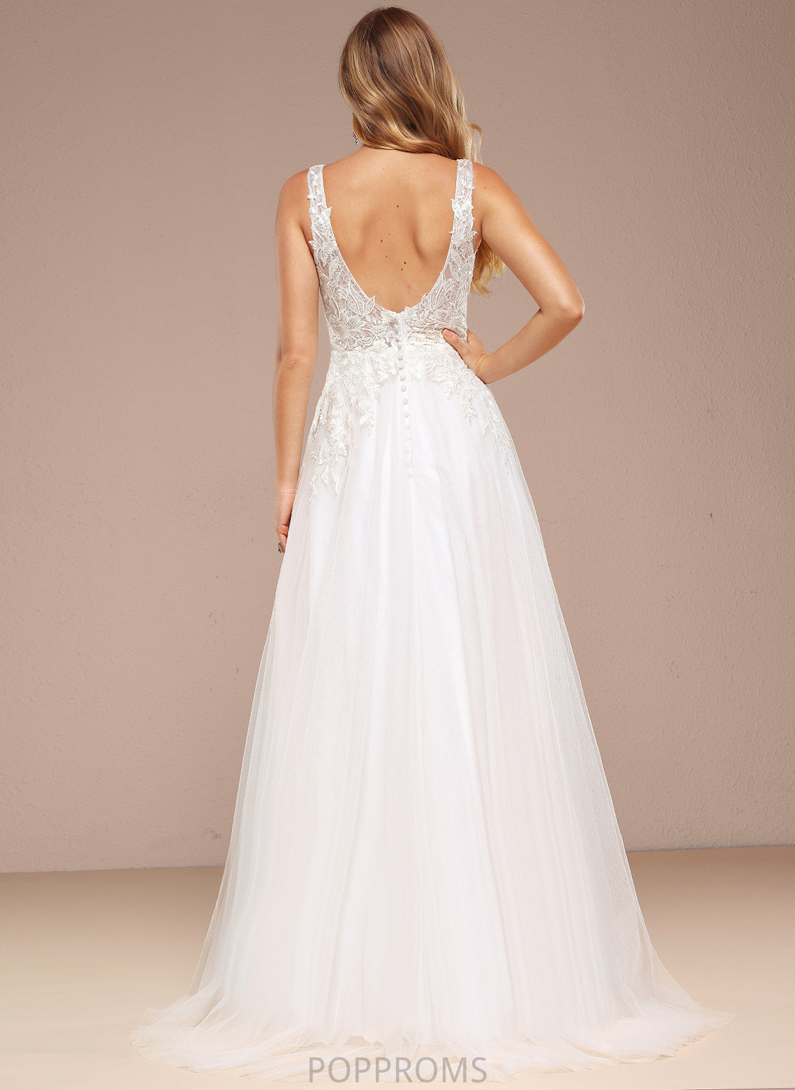 A-Line Dress Train Wedding Dresses Sweep Lace Sequins V-neck Wedding Margery With Tulle