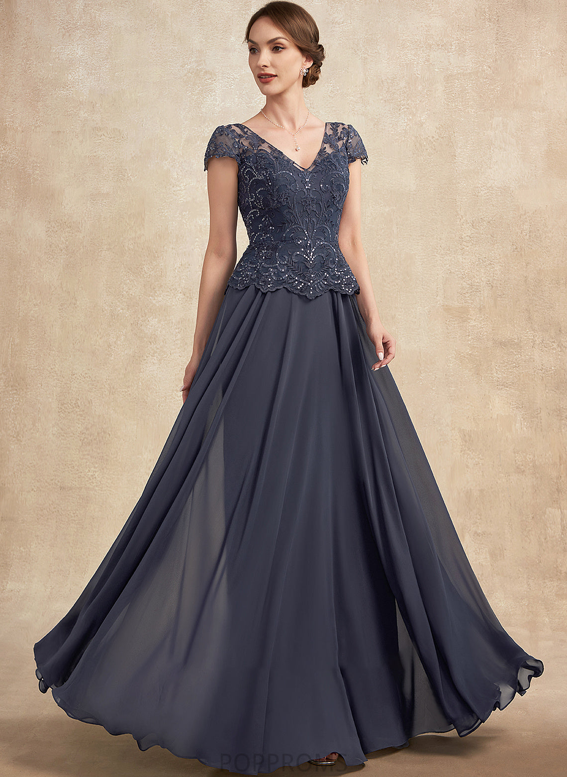 Elaina Dress the Bride Chiffon V-neck Sequins A-Line Mother Mother of the Bride Dresses Lace of With Floor-Length