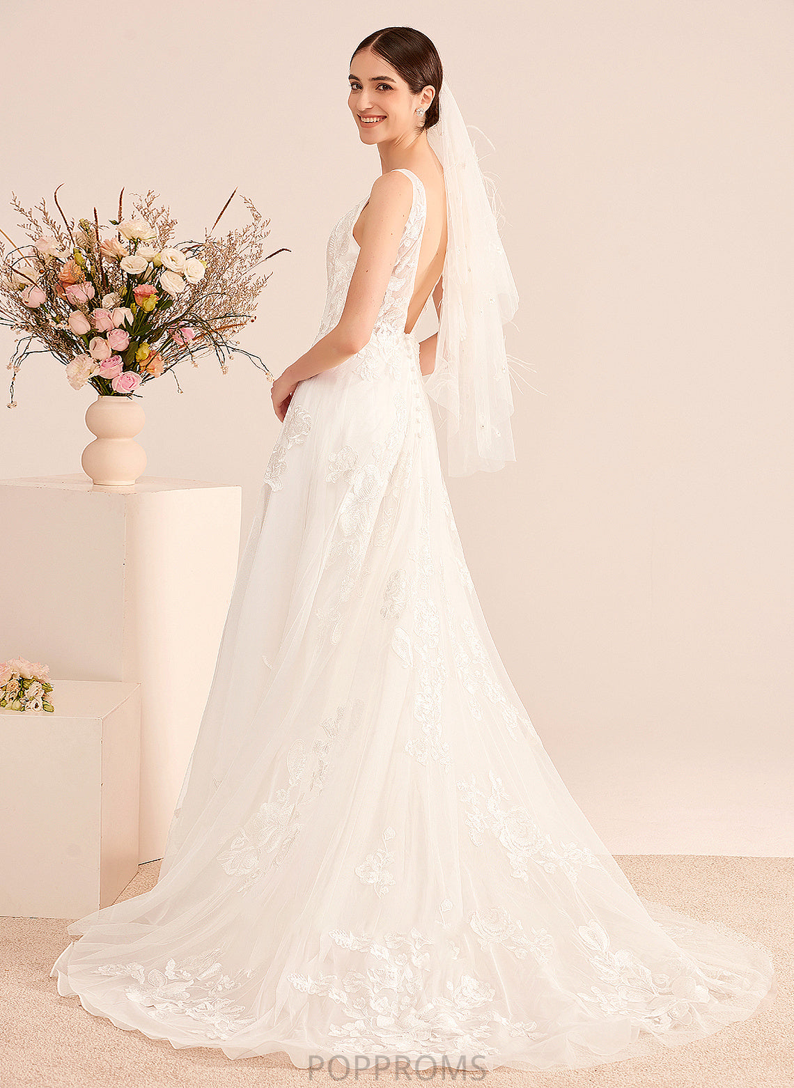 Wedding A-Line Lace V-neck With Wedding Dresses Court Katrina Dress Train