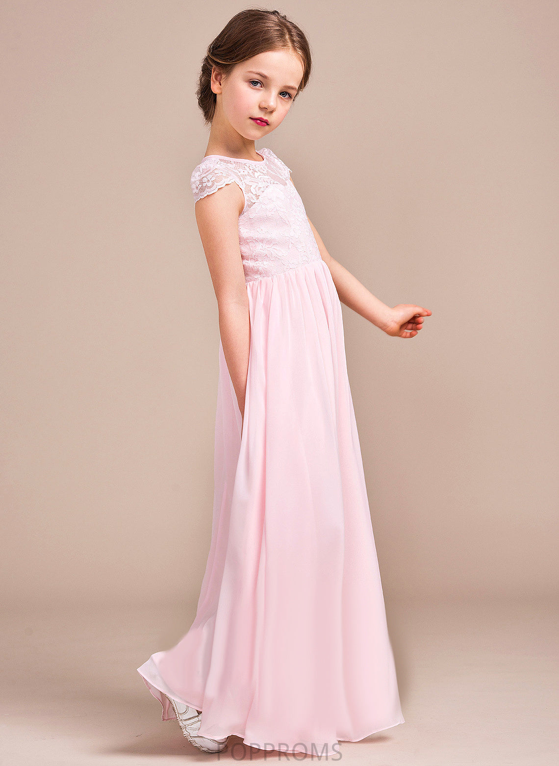 Flower Girl Dresses - Flower Marisol A-Line/Princess Girl Neck Chiffon/Lace Scoop Sleeveless Floor-length Dress