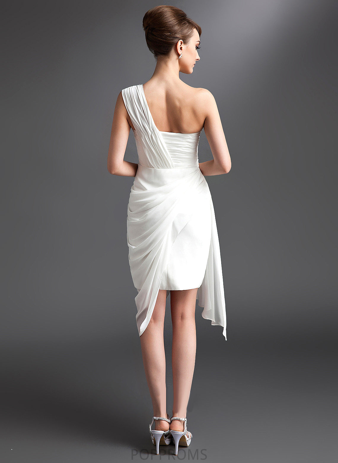 Cocktail Sheath/Column Emilia Dress Beading Ruffle One-Shoulder Chiffon Asymmetrical Cocktail Dresses With