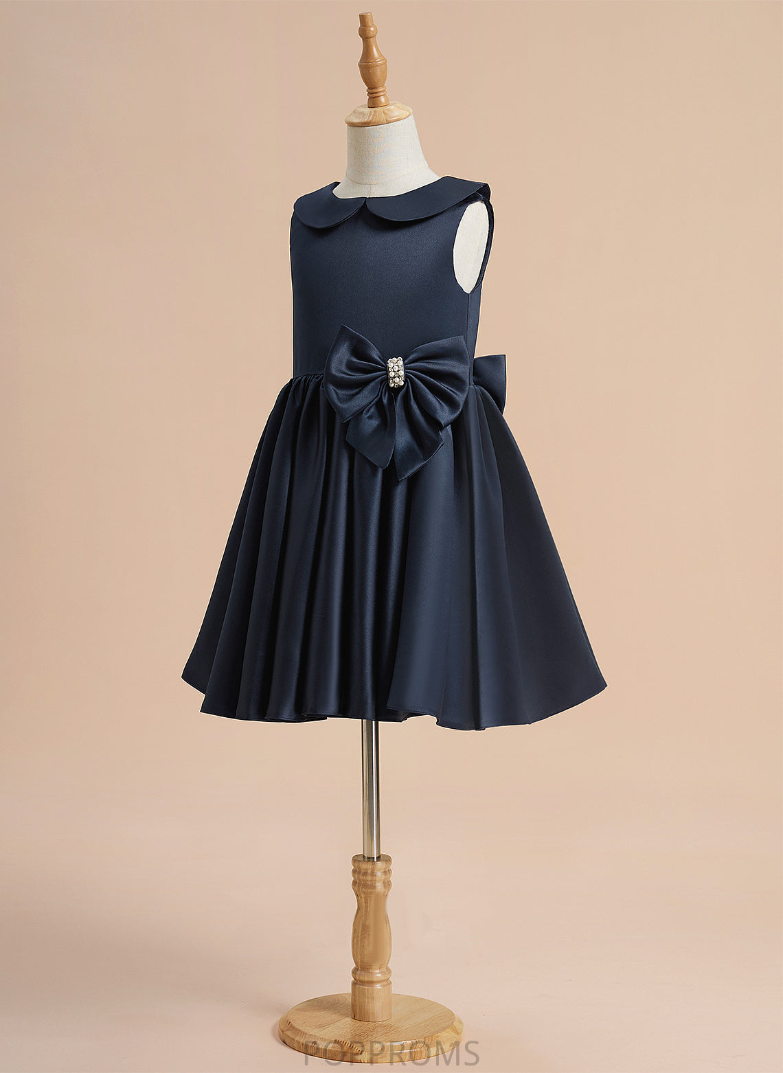 Flower Flower Girl Dresses Collar Sleeveless Knee-length Girl - Satin With Peter A-Line Beading/Bow(s) Dress Sophronia Pan