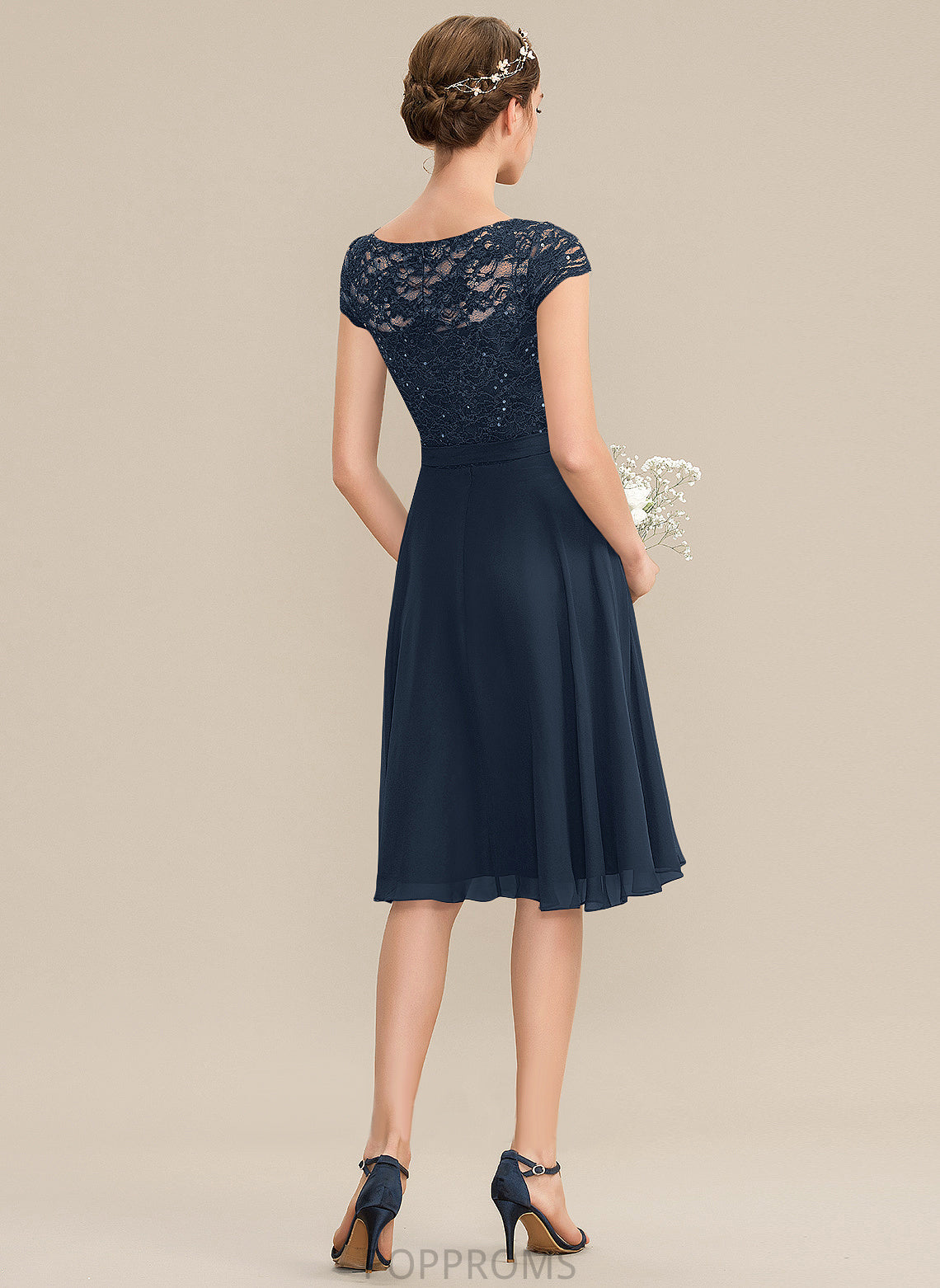 Scoop Lace Dress Homecoming Bow(s) With Chiffon Neck A-Line Homecoming Dresses Serenity Knee-Length