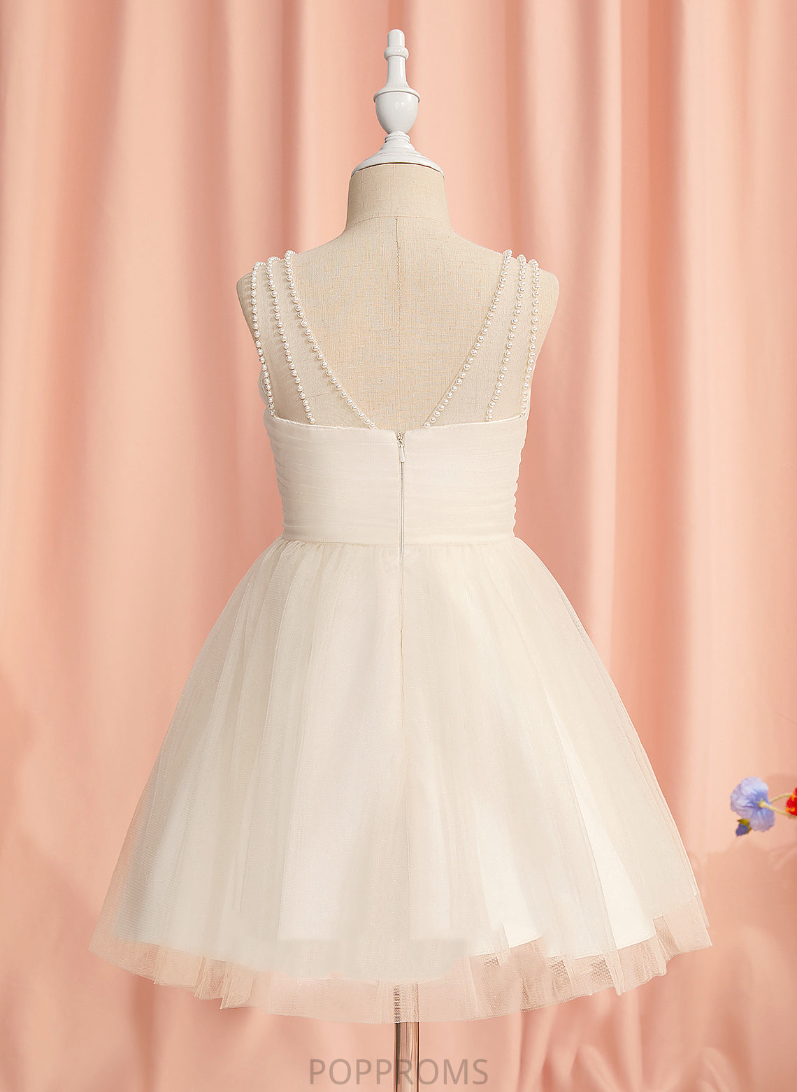 Girl Tulle Sleeveless A-Line Knee-length Dress Aurora Flower Girl Dresses - Flower V-neck With Ruffles/Beading