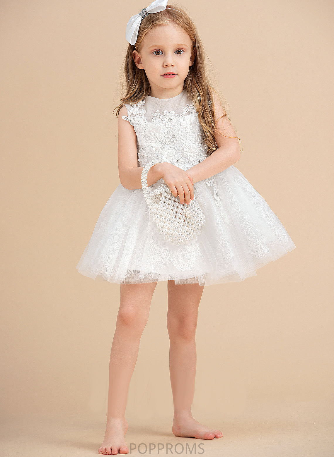 Girl Beading/Appliques Dress Tulle Ball-Gown/Princess With Flower Girl Dresses Sleeveless Neck Glenda Scoop Knee-length Flower -