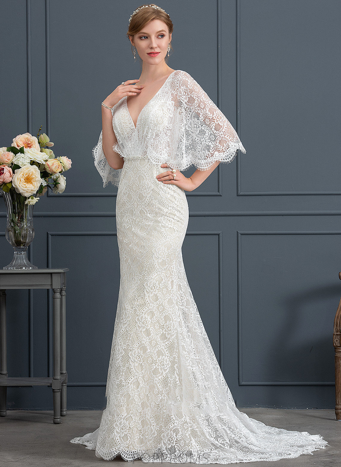 Sweep Wedding Arabella Train With Trumpet/Mermaid Beading Lace Dress Wedding Dresses Sequins V-neck