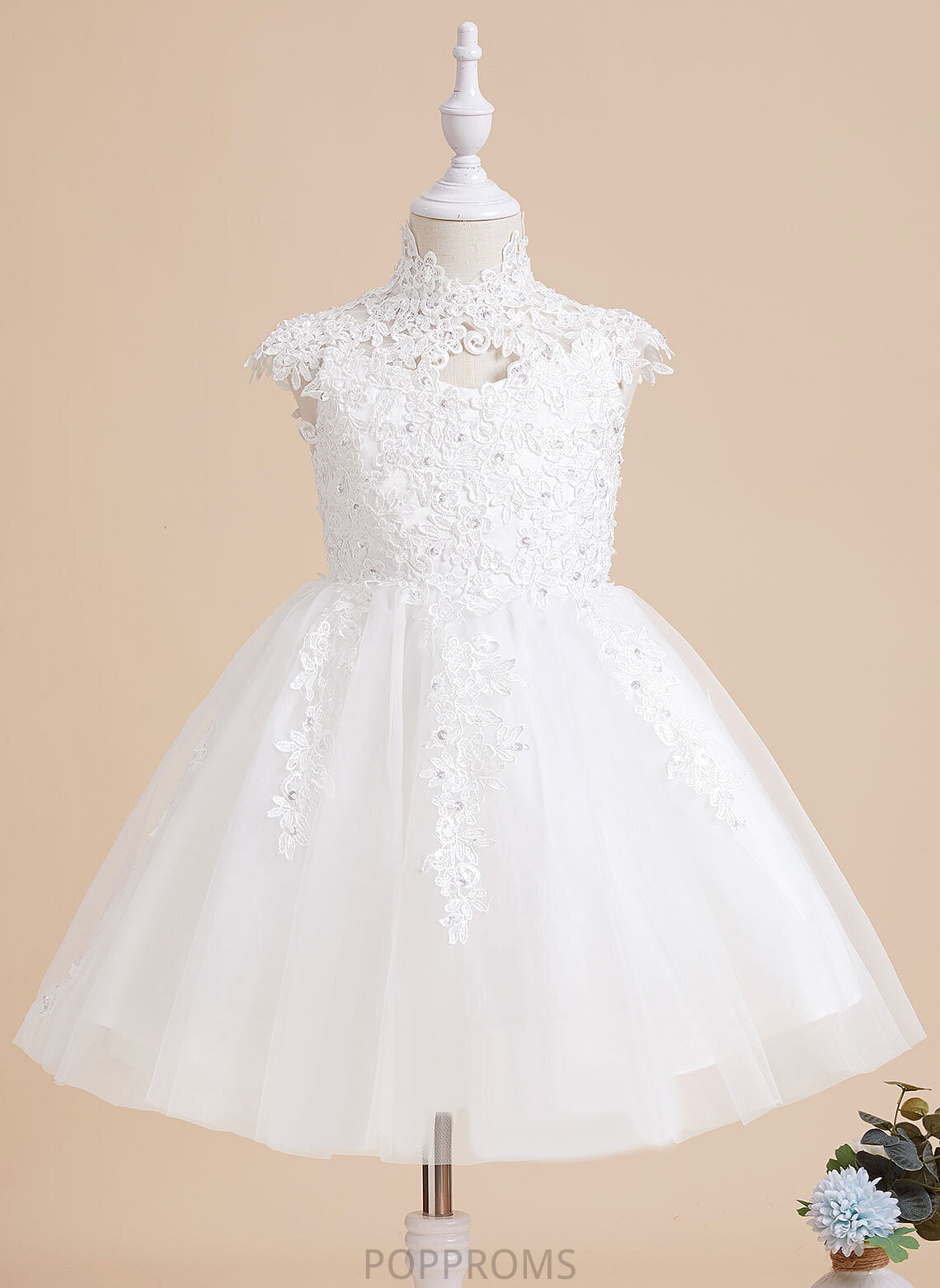 Flower Girl Dresses Hole - Dress Flower Girl Beading/Sequins/Back A-Line Neck Tulle/Lace Knee-length With High Sleeveless Henrietta