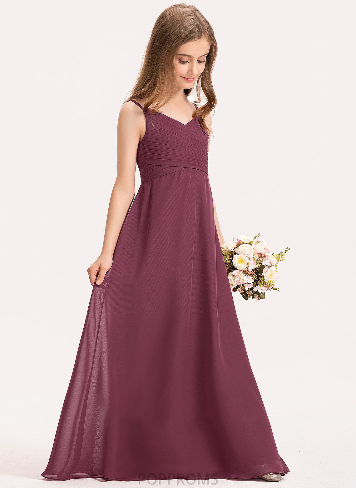 With Maisie Sweetheart Chiffon Floor-Length Ruffle Junior Bridesmaid Dresses A-Line