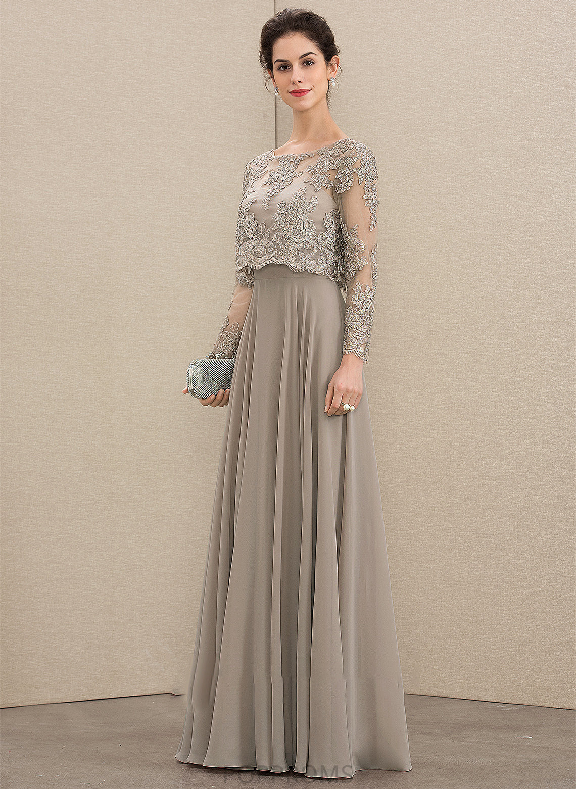 Neck Mother of the Bride Dresses the Lace Chiffon Scoop of Dress Mother A-Line Sequins With Bride Floor-Length Claire