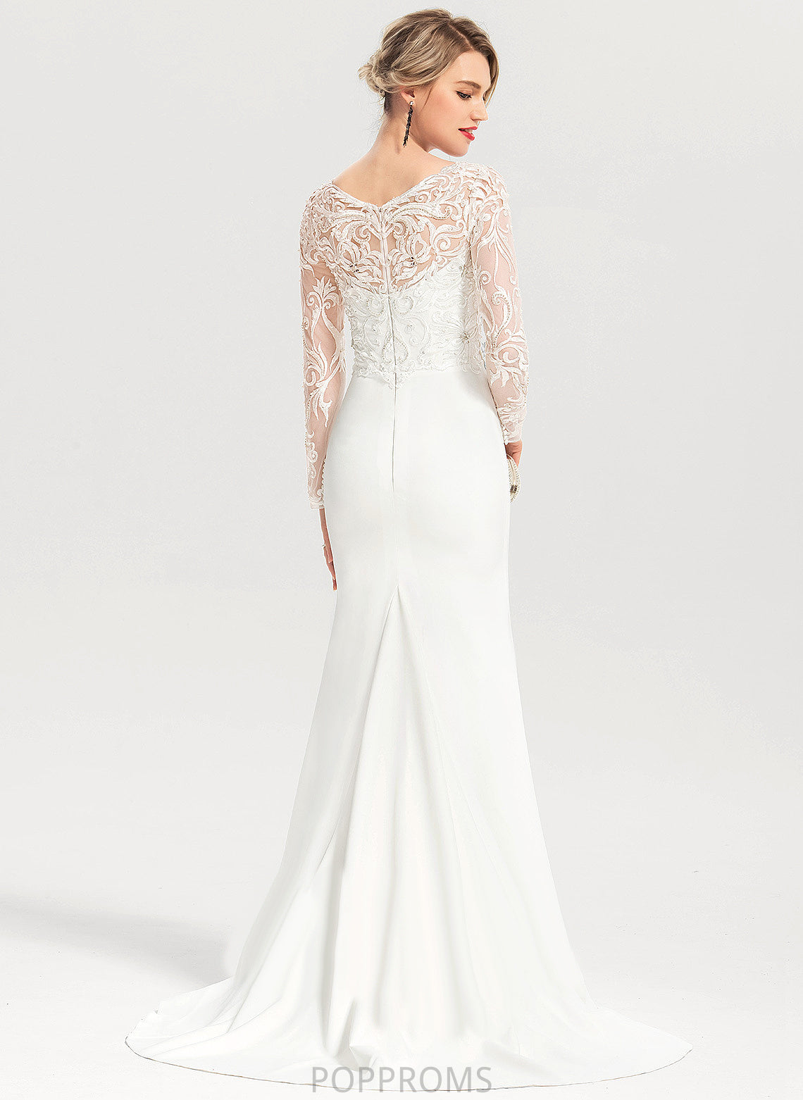 Train With Crepe Sweep Wedding Wedding Dresses Dress Brianna V-neck Sequins Lace Stretch Trumpet/Mermaid Beading