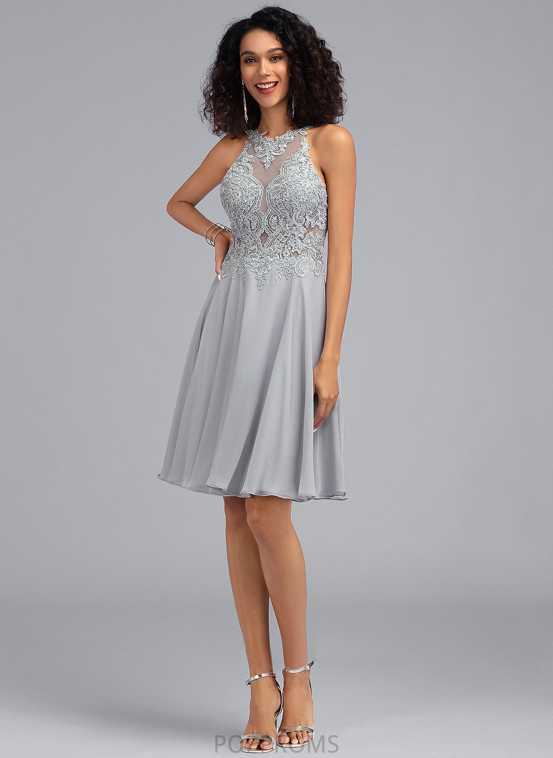 Cocktail Dresses Dress Chiffon Knee-Length Lace Scoop With Neck Miley A-Line Cocktail Sequins