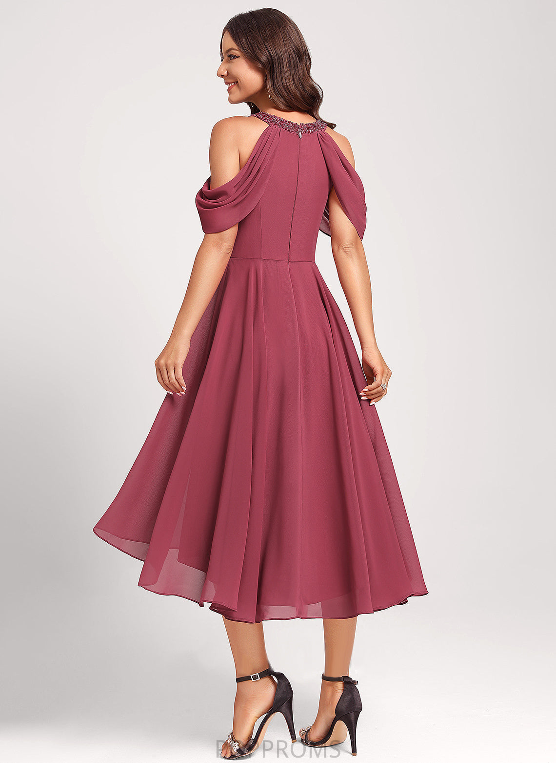 Beading Dress Neck Sequins Scoop Club Dresses Chiffon Asymmetrical A-Line With Cocktail Phyllis