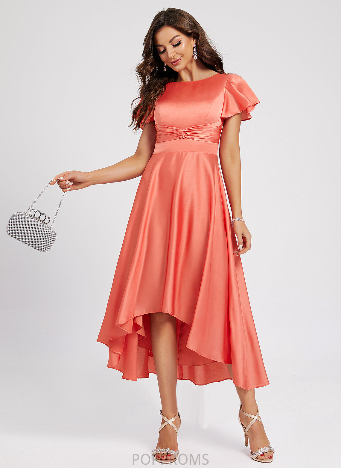 Polyester With Cocktail Dresses Pleated A-Line Asymmetrical Cocktail Luz Dress Neck Scoop