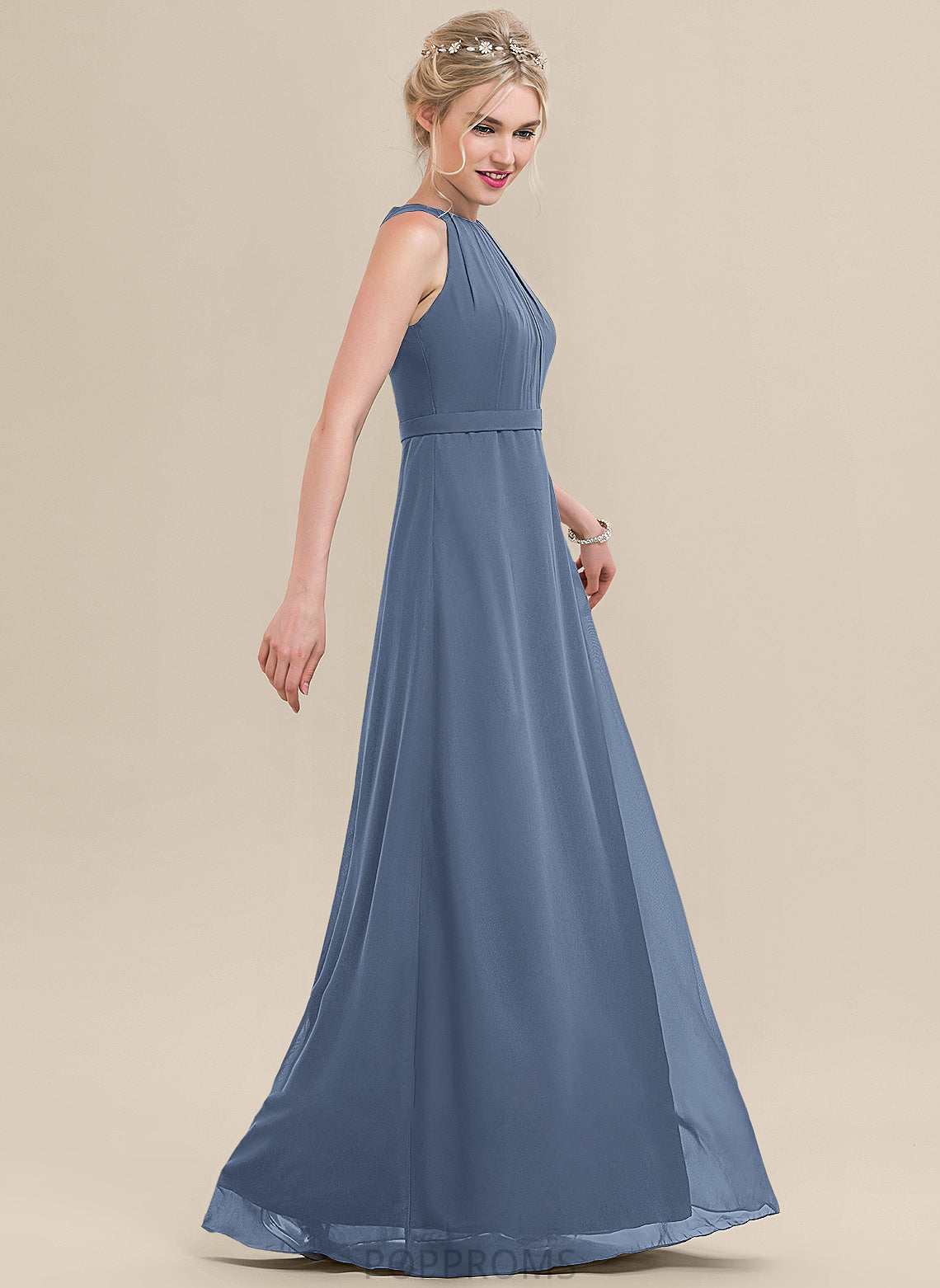 Length Fabric A-Line Silhouette Ruffle Embellishment Neckline ScoopNeck Floor-Length Hadassah Sleeveless Floor Length Bridesmaid Dresses