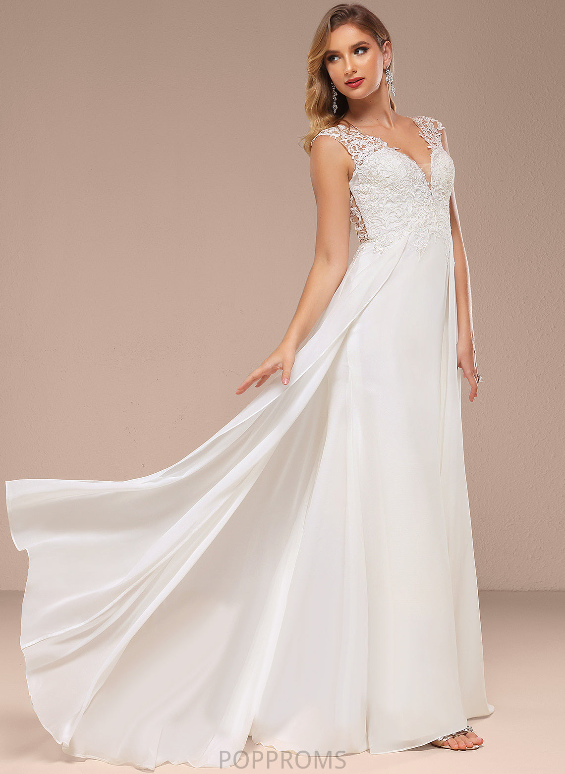 Selina Dress Sweep A-Line Lace V-neck Wedding Train Wedding Dresses Chiffon