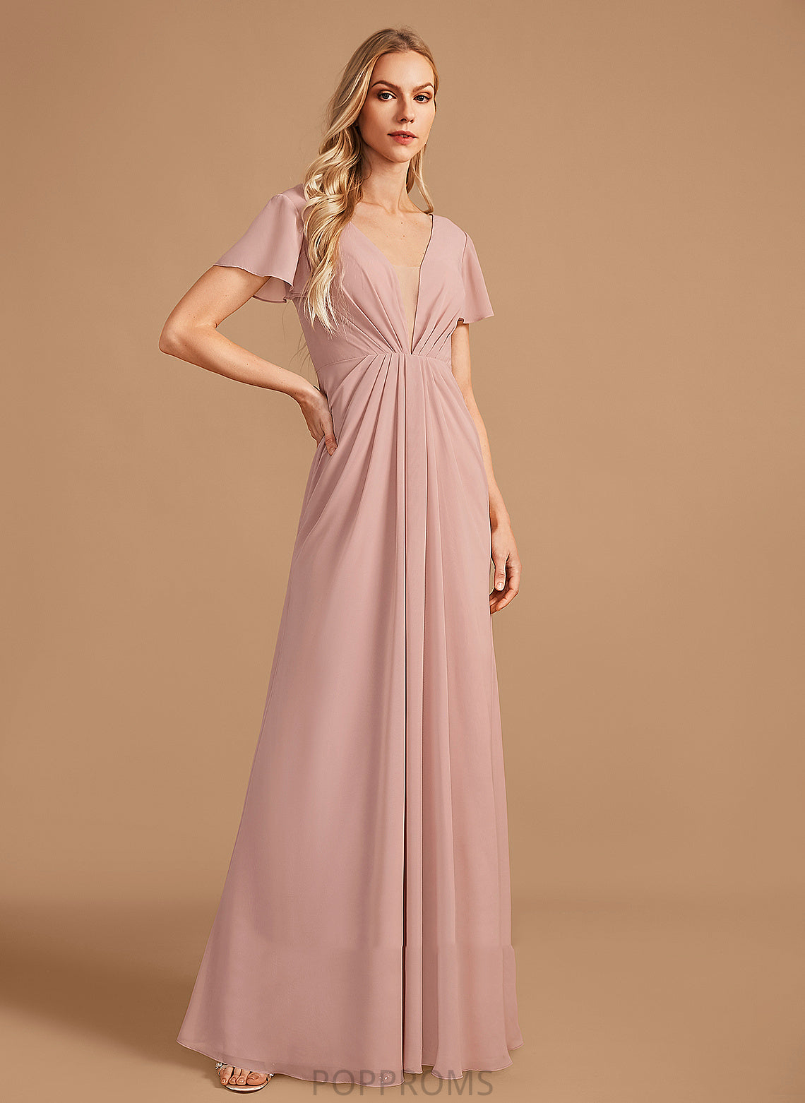 Embellishment A-Line Ruffle Fabric Silhouette V-neck Neckline Length Floor-Length Cheyenne Floor Length Natural Waist Bridesmaid Dresses