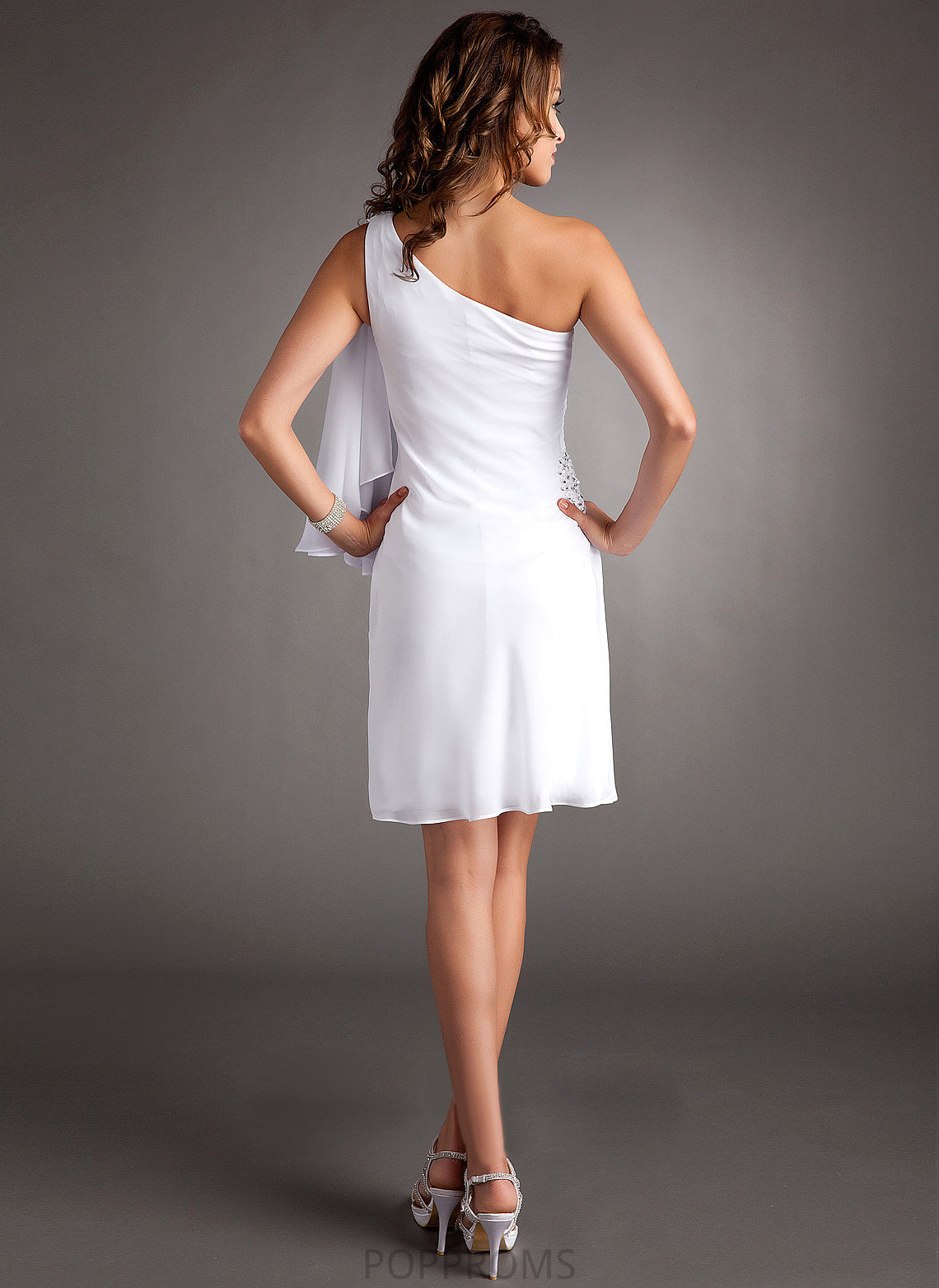 Karlee Ruffle Dress Cocktail Chiffon Knee-Length Cocktail Dresses Sheath/Column One-Shoulder With Beading