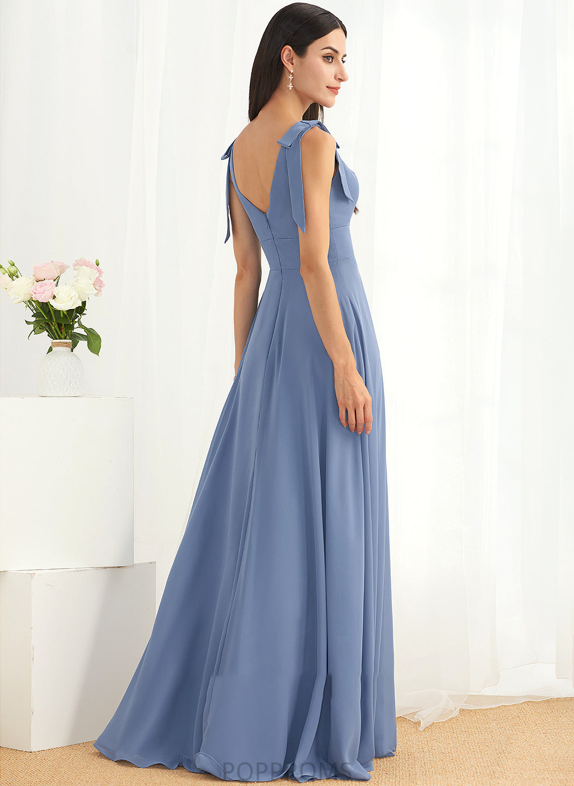 V-neck Floor-Length Neckline Bow(s) Embellishment SplitFront Length A-Line Silhouette Fabric Hanna Scoop Bridesmaid Dresses