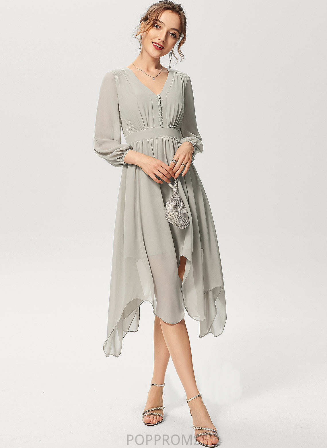 Cocktail With V-neck Cocktail Dresses Dress A-Line Ruffle Lilliana Chiffon Asymmetrical