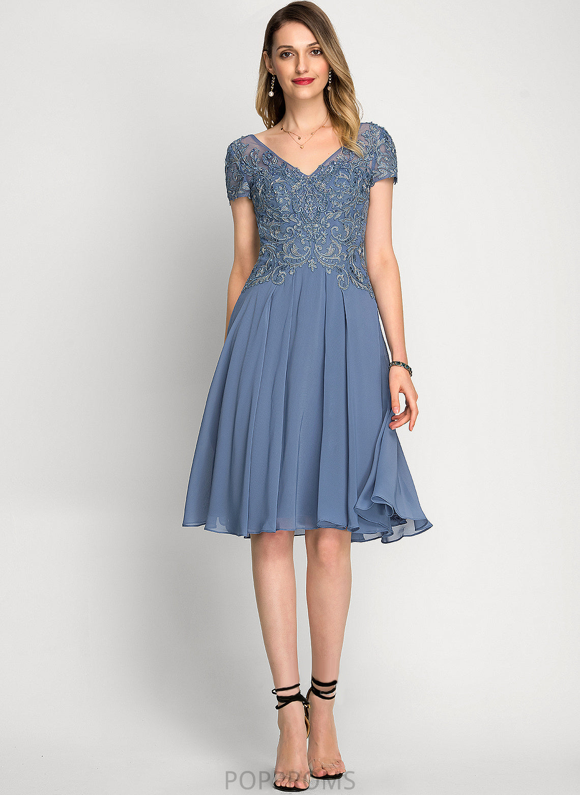 V-neck Chiffon With Sequins Beading A-Line Knee-Length Lace Cocktail Dresses Cocktail Judith Dress