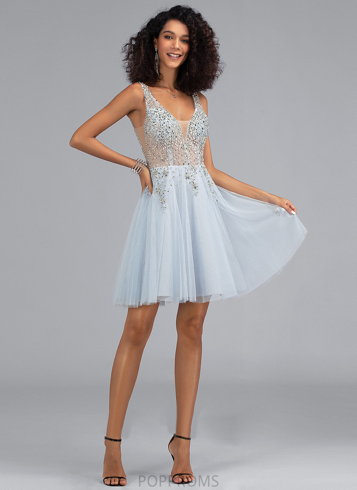 Tulle Homecoming Dresses V-neck Sequins Dress Short/Mini Beading With A-Line Homecoming Kenzie