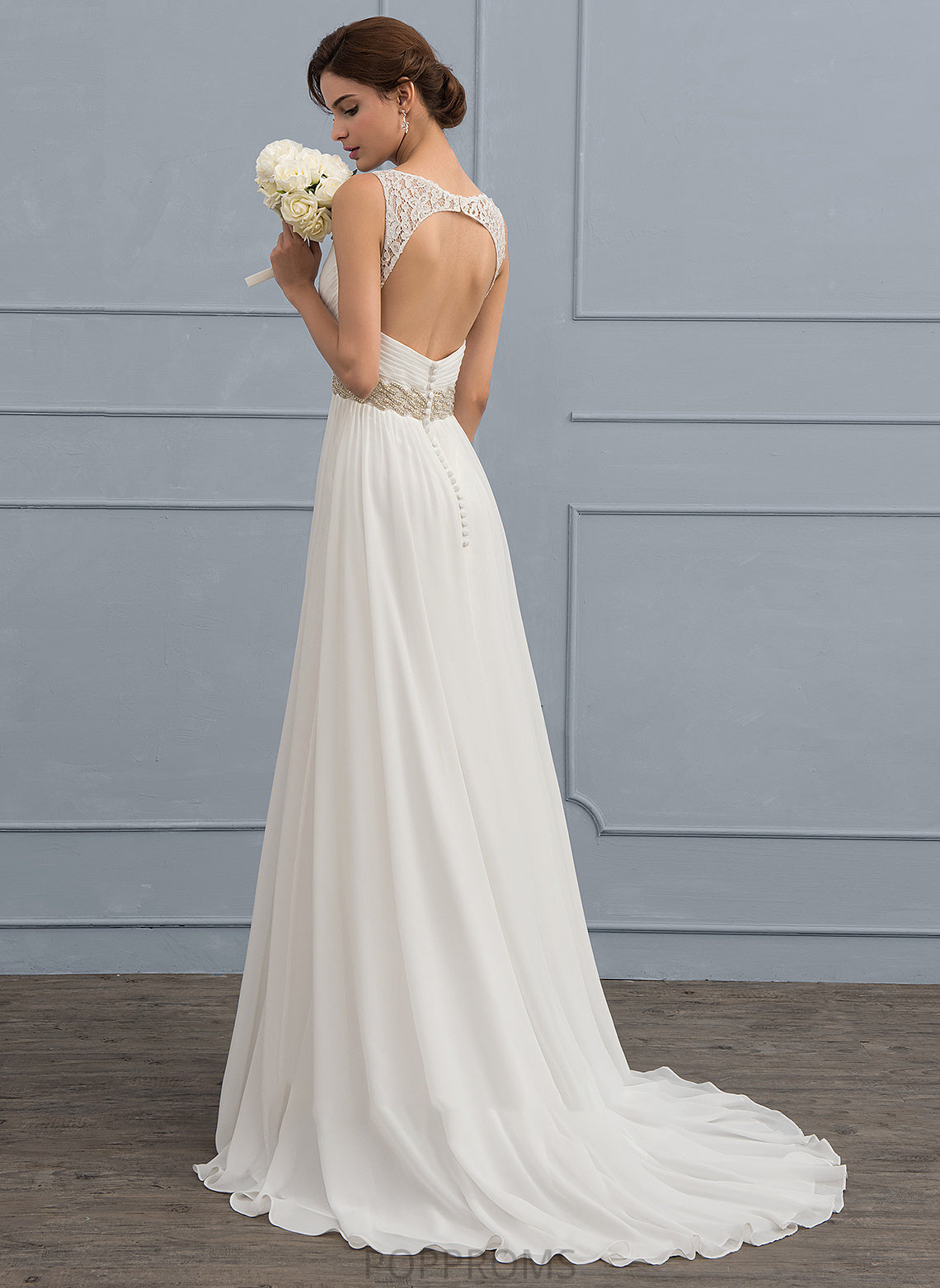 Sequins Lilyana With Lace Ruffle A-Line Chiffon Sweep Wedding Dresses Train Dress Beading Wedding V-neck